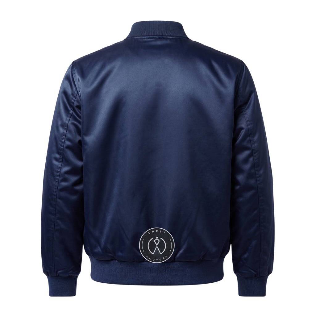Navy Blue Satin Varsity Jacket – Custom Letterman Jacket, Unisex Streetwear Bomber