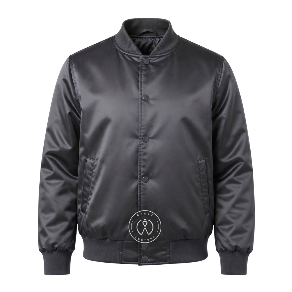 Grey Satin Varsity Jacket – Custom Letterman Jacket, Unisex Streetwear Bomber