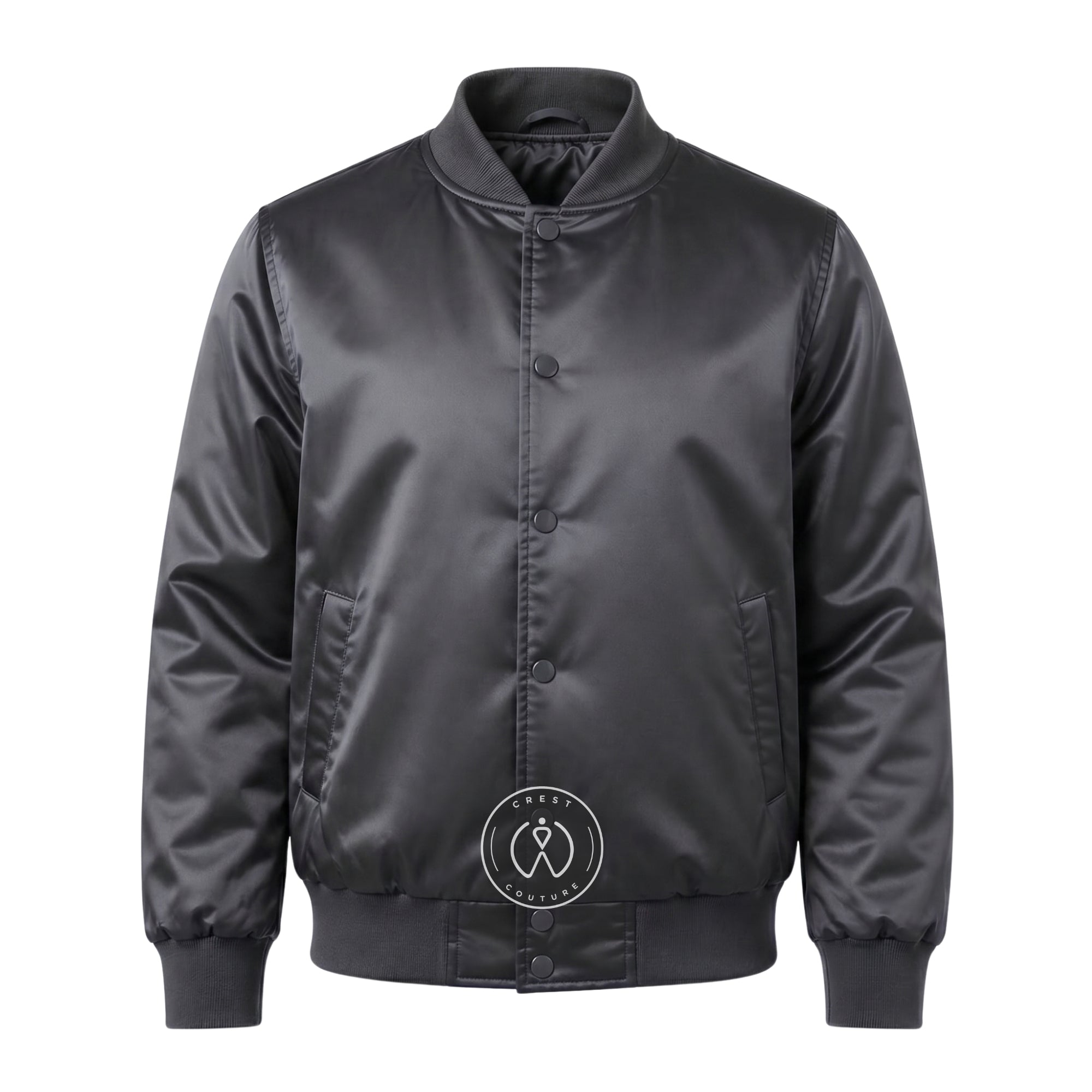 Grey Satin Varsity Jacket – Custom Letterman Jacket, Unisex Streetwear Bomber