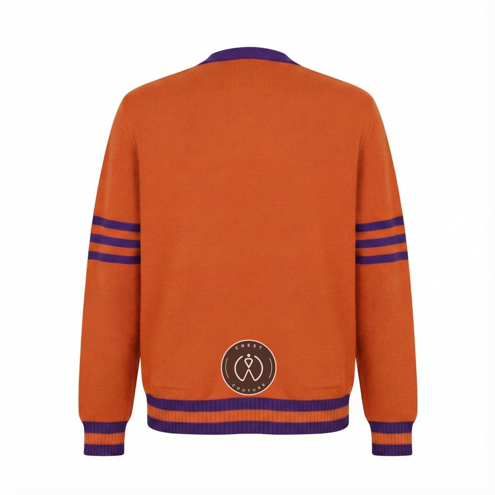 Unisex Varsity Knit Sweater – Orange & Purple | Classic Letterman-Style Cardigan