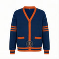 Unisex Varsity Knit Sweater – Navy Blue & Orange | Classic Letterman-Style Cardigan