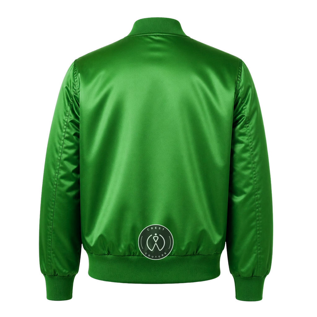 Green Satin Varsity Jacket – Custom Letterman Jacket, Unisex Streetwear Bomber