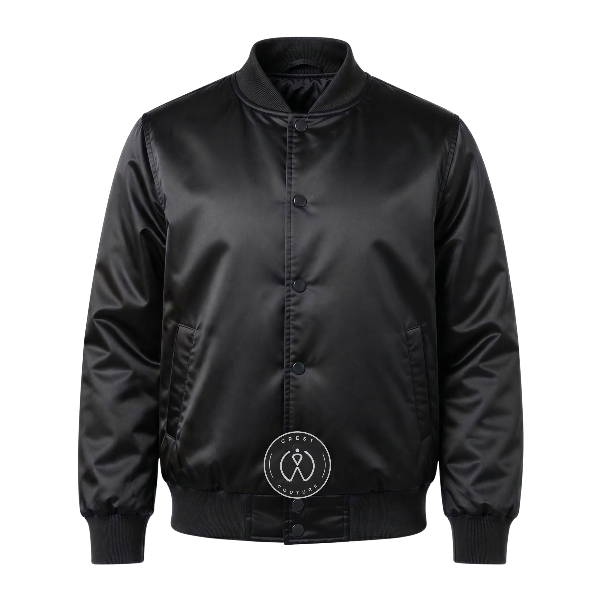 Black Satin Varsity Jacket – Custom Letterman Jacket, Unisex Streetwear Bomber