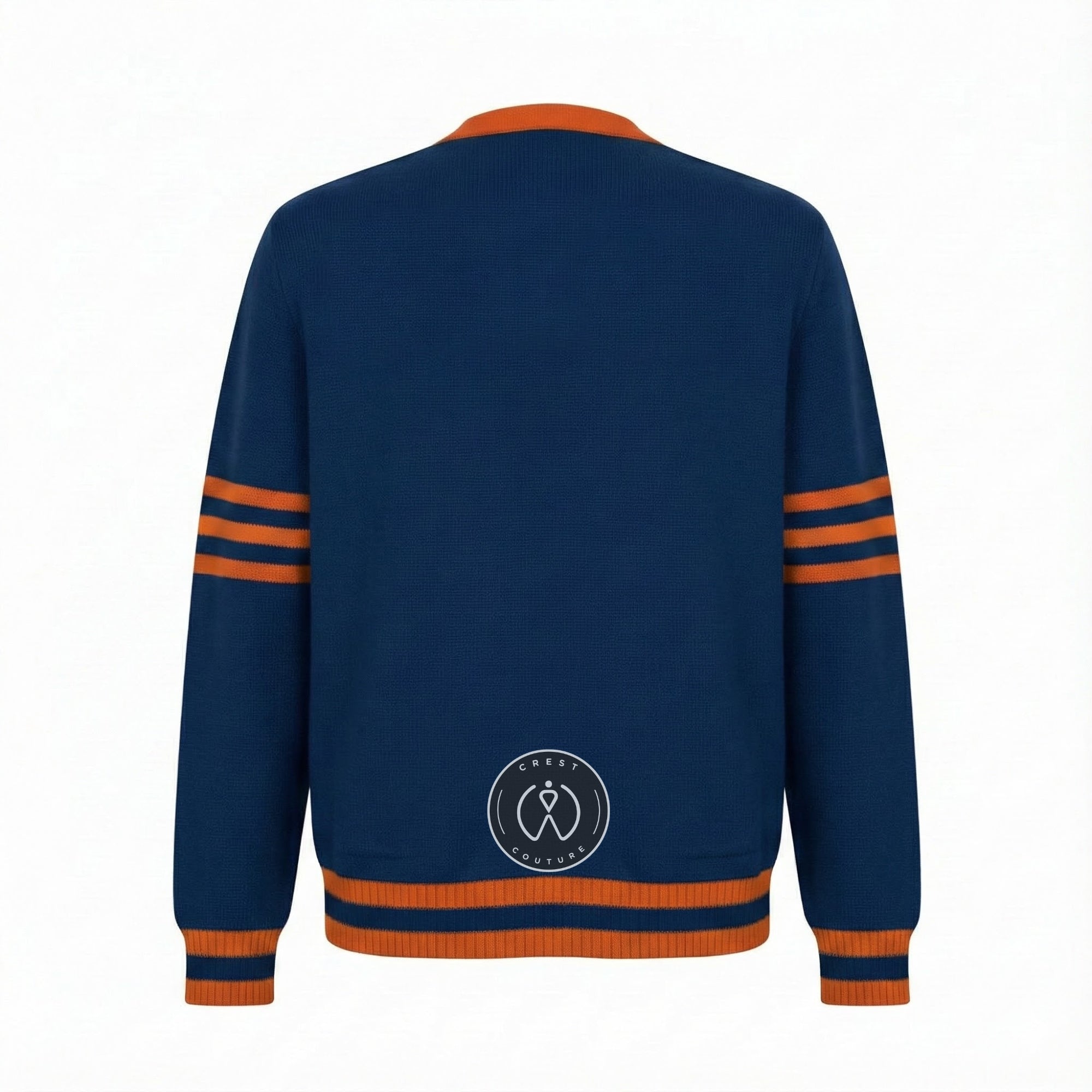 Unisex Varsity Knit Sweater – Navy Blue & Orange | Classic Letterman-Style Cardigan