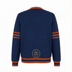 Unisex Varsity Knit Sweater – Navy Blue & Burnt Orange | Classic Letterman-Style Cardigan