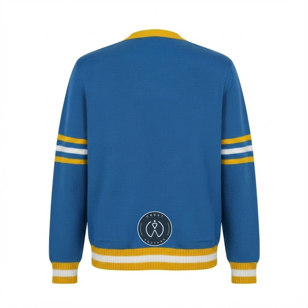 Unisex Varsity Knit Sweater – Blue & Gold | Classic Letterman-Style Cardigan