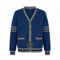 Unisex Varsity Knit Sweater – Blue & Gray | Classic Letterman-Style Cardigan