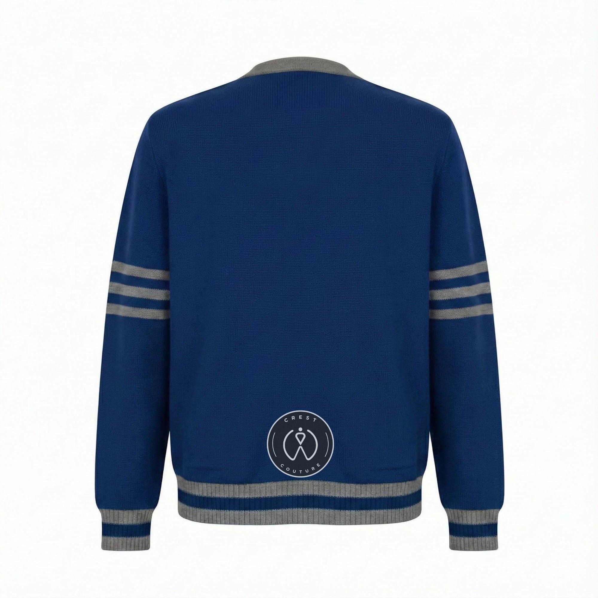 Unisex Varsity Knit Sweater – Blue & Gray | Classic Letterman-Style Cardigan