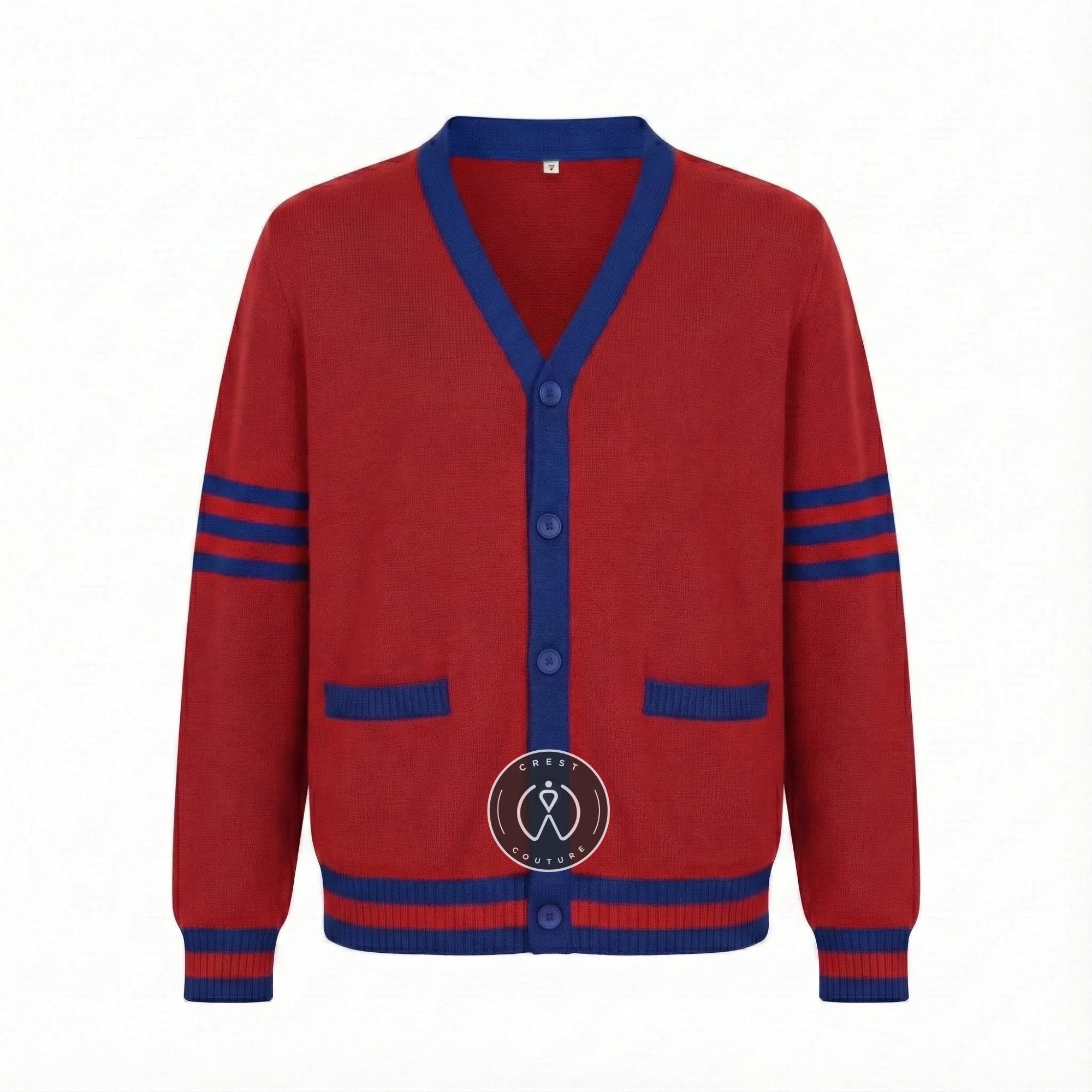 Unisex Varsity Knit Sweater – Red & Blue | Classic Letterman-Style Cardigan