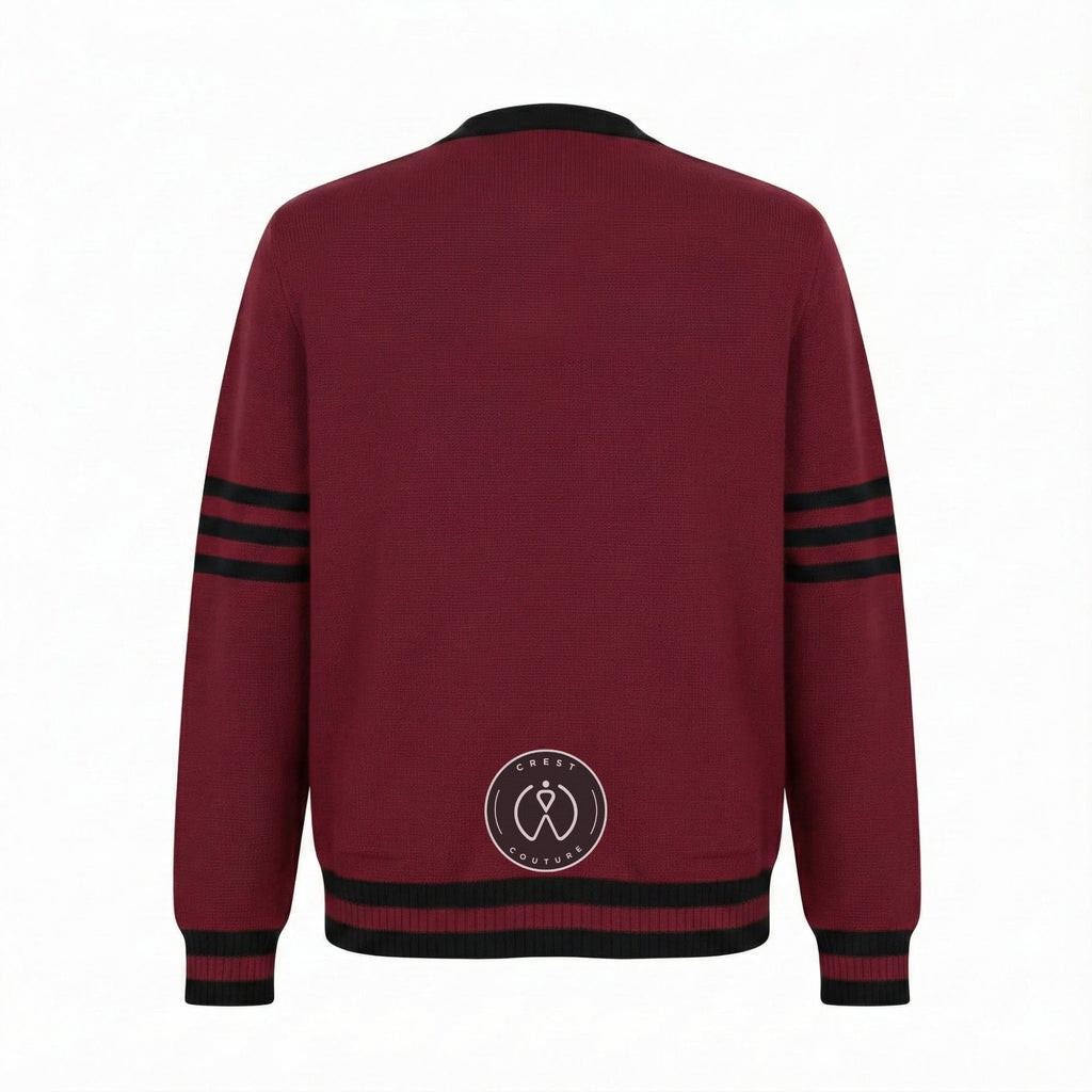 Unisex Varsity Knit Sweater – Crimson & Black | Classic Letterman-Style Cardigan