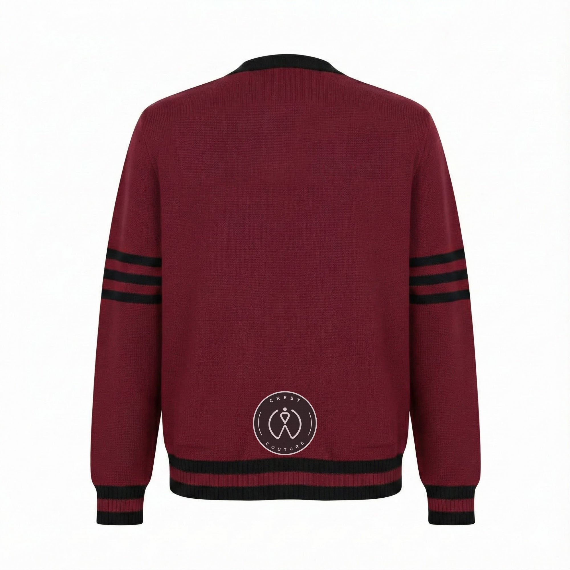 Unisex Varsity Knit Sweater – Crimson & Black | Classic Letterman-Style Cardigan