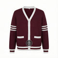 Unisex Varsity Knit Sweater – Maroon & White | Classic Letterman-Style Cardigan