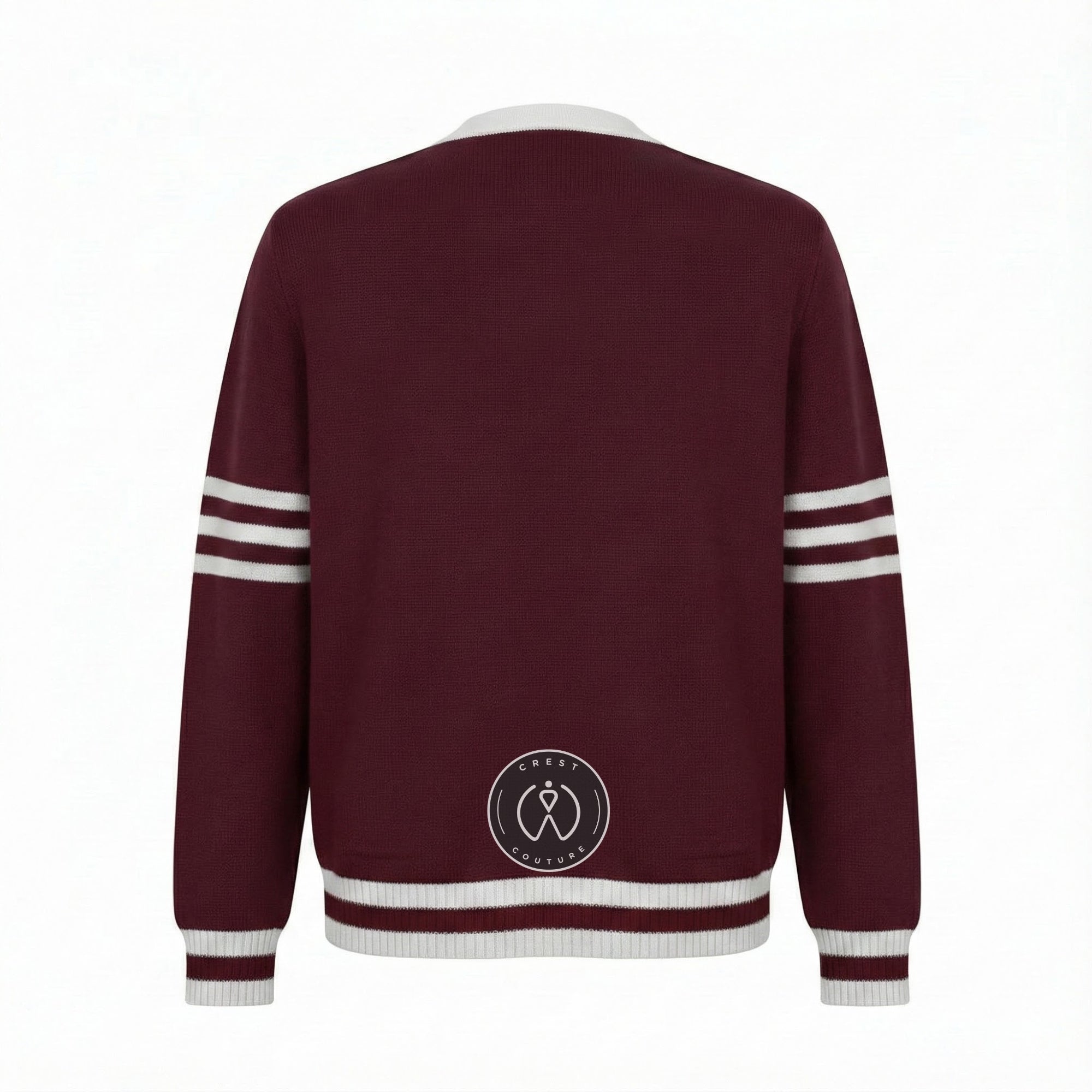 Unisex Varsity Knit Sweater – Maroon & White | Classic Letterman-Style Cardigan