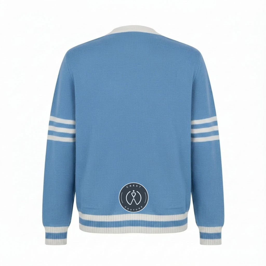 Unisex Varsity Knit Sweater – Carolina Blue & White | Classic Letterman-Style Cardigan
