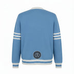 Unisex Varsity Knit Sweater – Carolina Blue & White | Classic Letterman-Style Cardigan