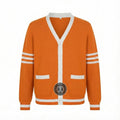 Unisex Varsity Knit Sweater – Orange & White | Classic Letterman-Style Cardigan
