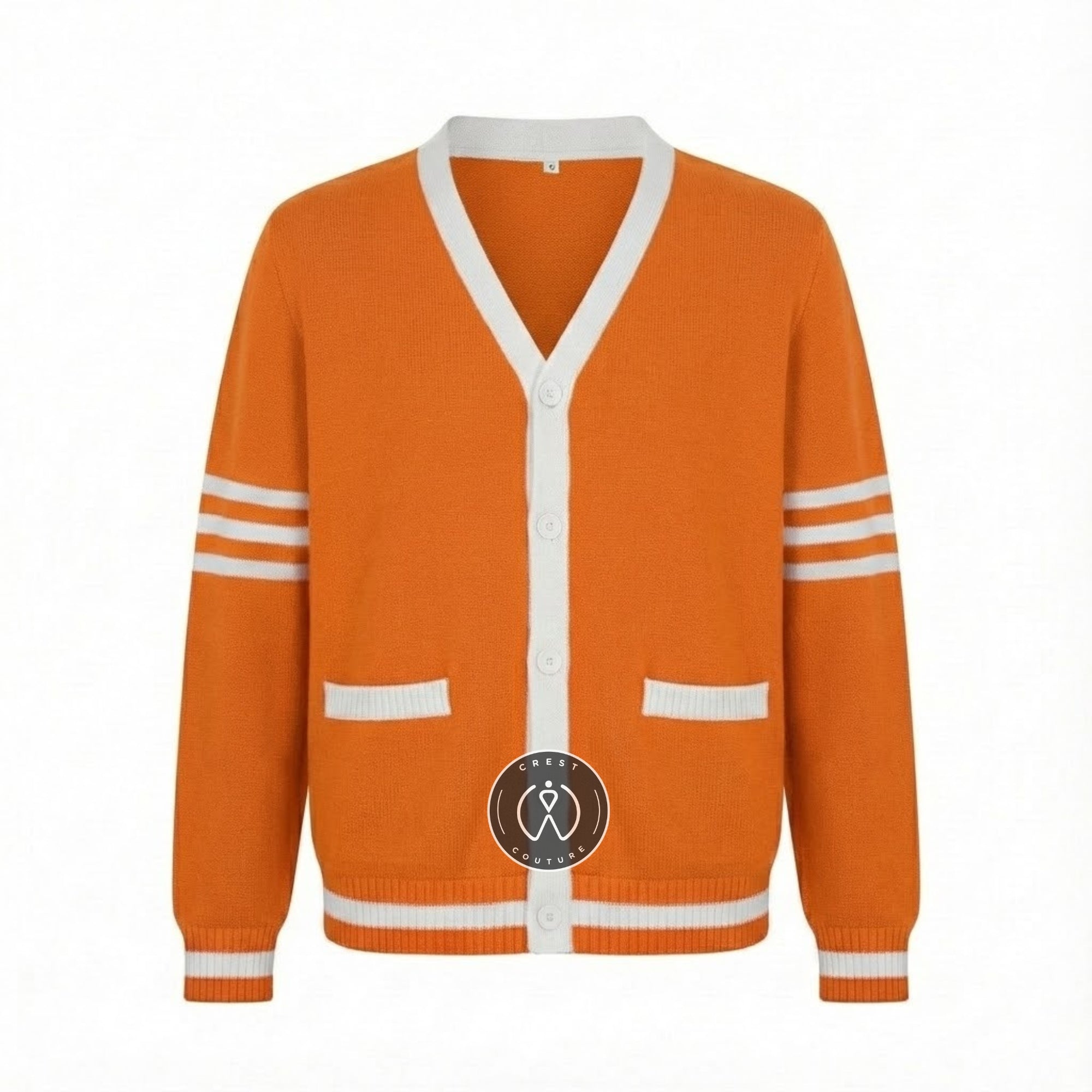 Unisex Varsity Knit Sweater – Orange & White | Classic Letterman-Style Cardigan
