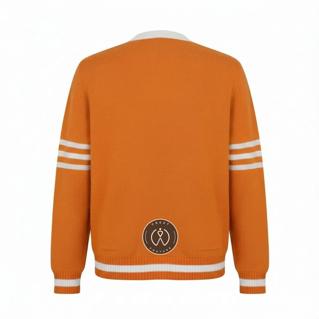 Unisex Varsity Knit Sweater – Orange & White | Classic Letterman-Style Cardigan