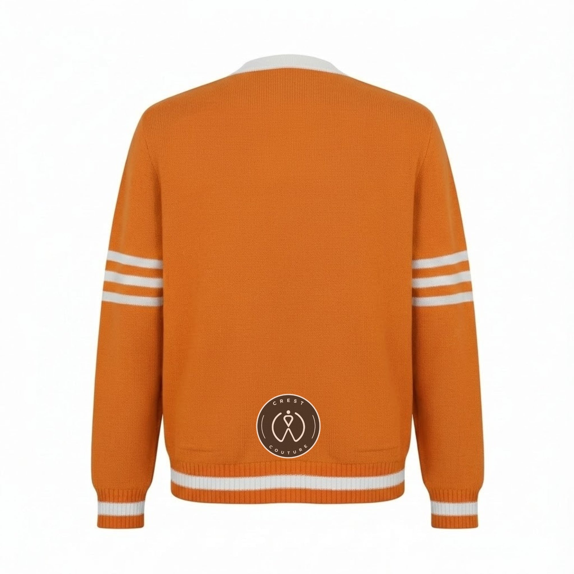 Unisex Varsity Knit Sweater – Orange & White | Classic Letterman-Style Cardigan