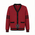 Unisex Varsity Knit Sweater – Scarlet Red & Black | Classic Letterman-Style Cardigan