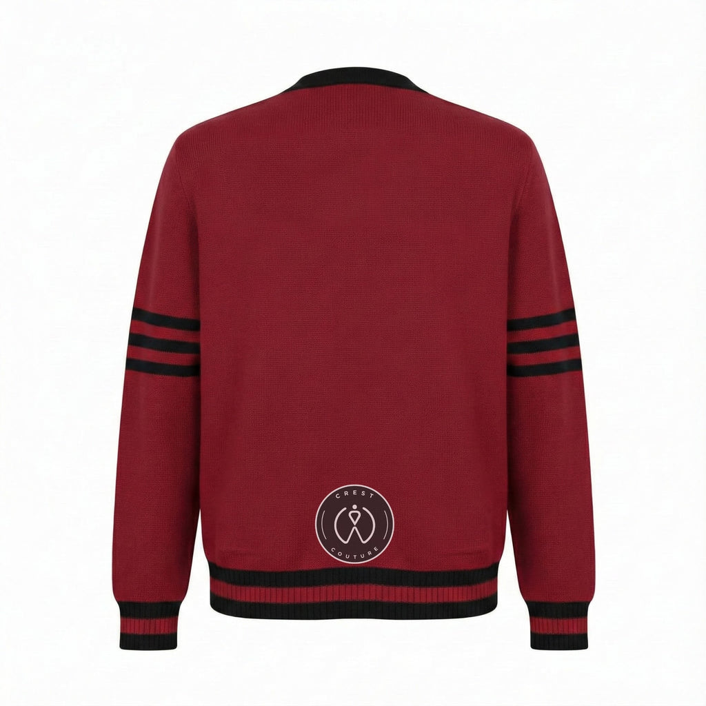 Unisex Varsity Knit Sweater – Scarlet Red & Black | Classic Letterman-Style Cardigan