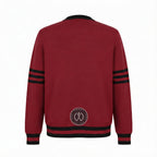 Unisex Varsity Knit Sweater – Scarlet Red & Black | Classic Letterman-Style Cardigan