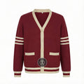 Unisex Varsity Knit Sweater – Crimson & Cream | Classic Letterman-Style Cardigan