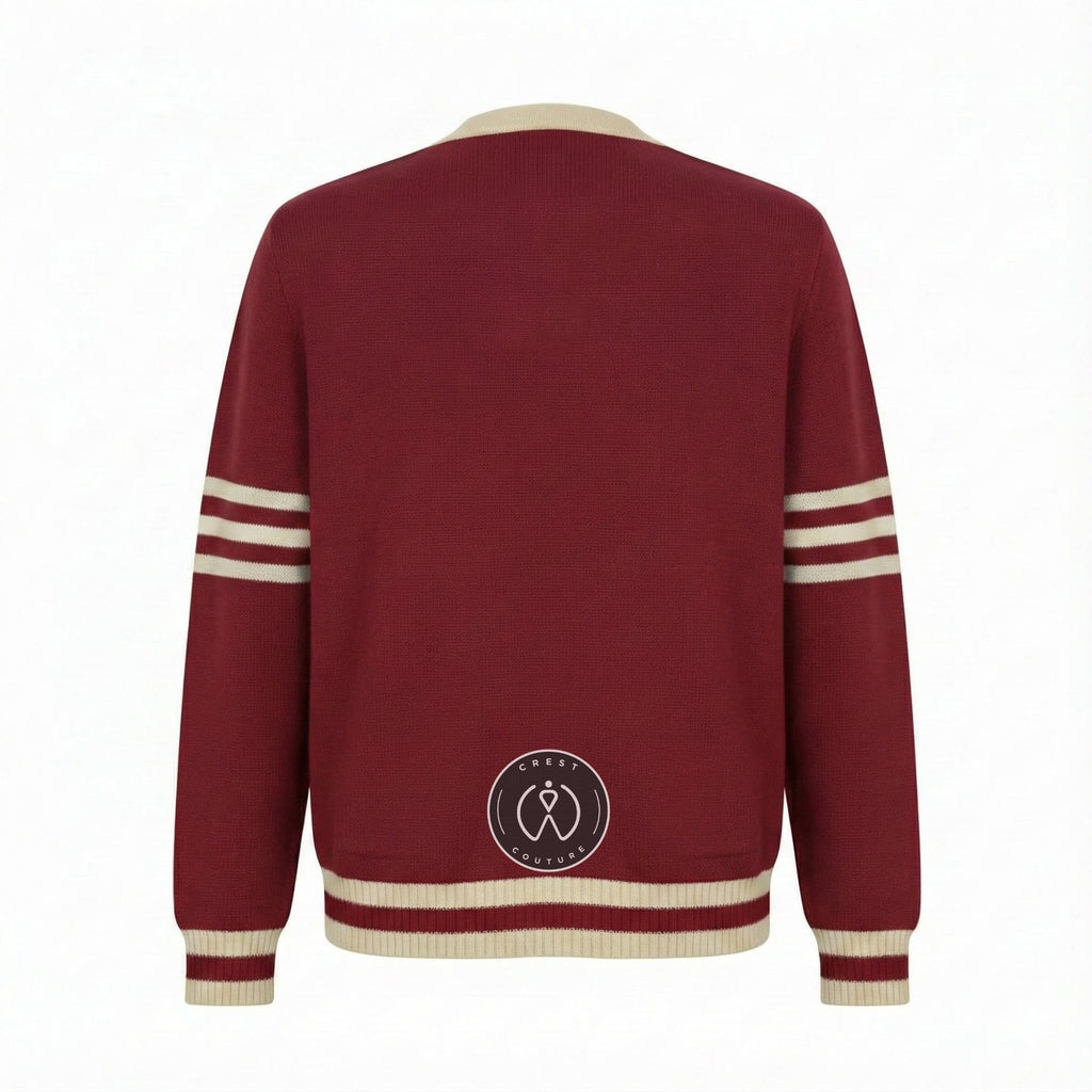 Unisex Varsity Knit Sweater – Crimson & Cream | Classic Letterman-Style Cardigan