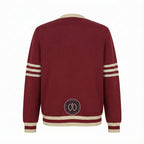 Unisex Varsity Knit Sweater – Crimson & Cream | Classic Letterman-Style Cardigan