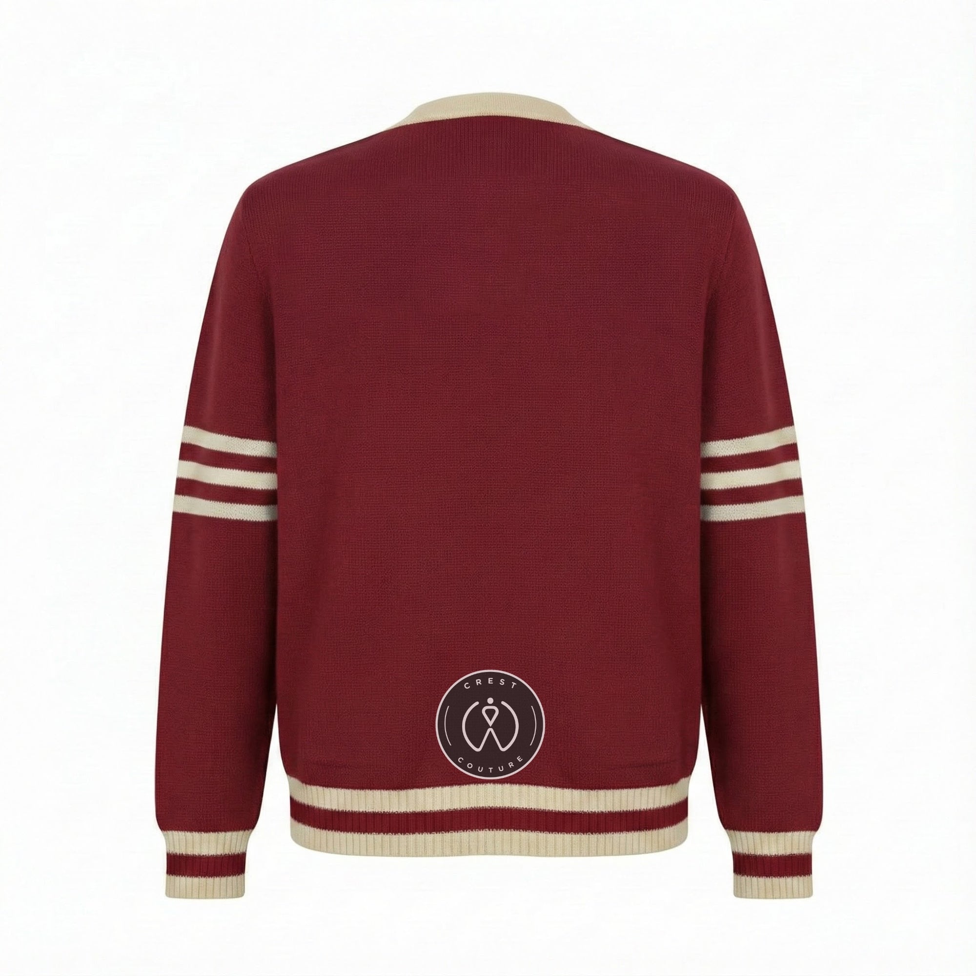 Unisex Varsity Knit Sweater – Crimson & Cream | Classic Letterman-Style Cardigan