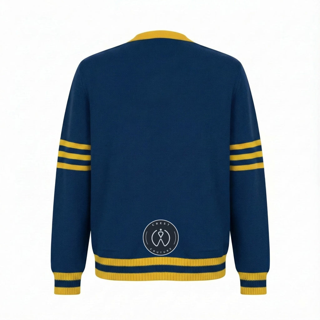 Unisex Varsity Knit Sweater – Blue & Yellow | Classic Letterman-Style Cardigan