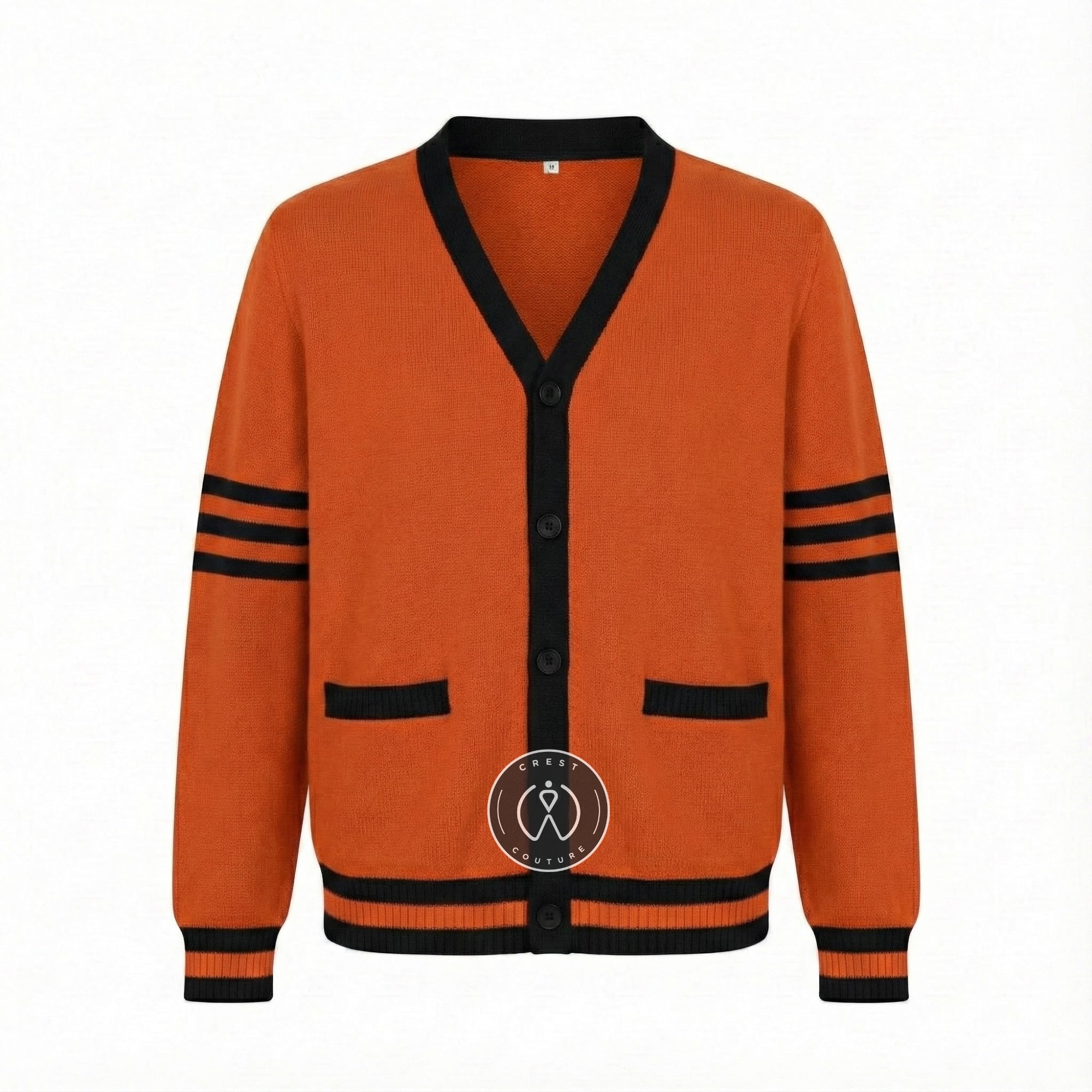 Unisex Varsity Knit Sweater – Orange & Black | Classic Letterman-Style Cardigan