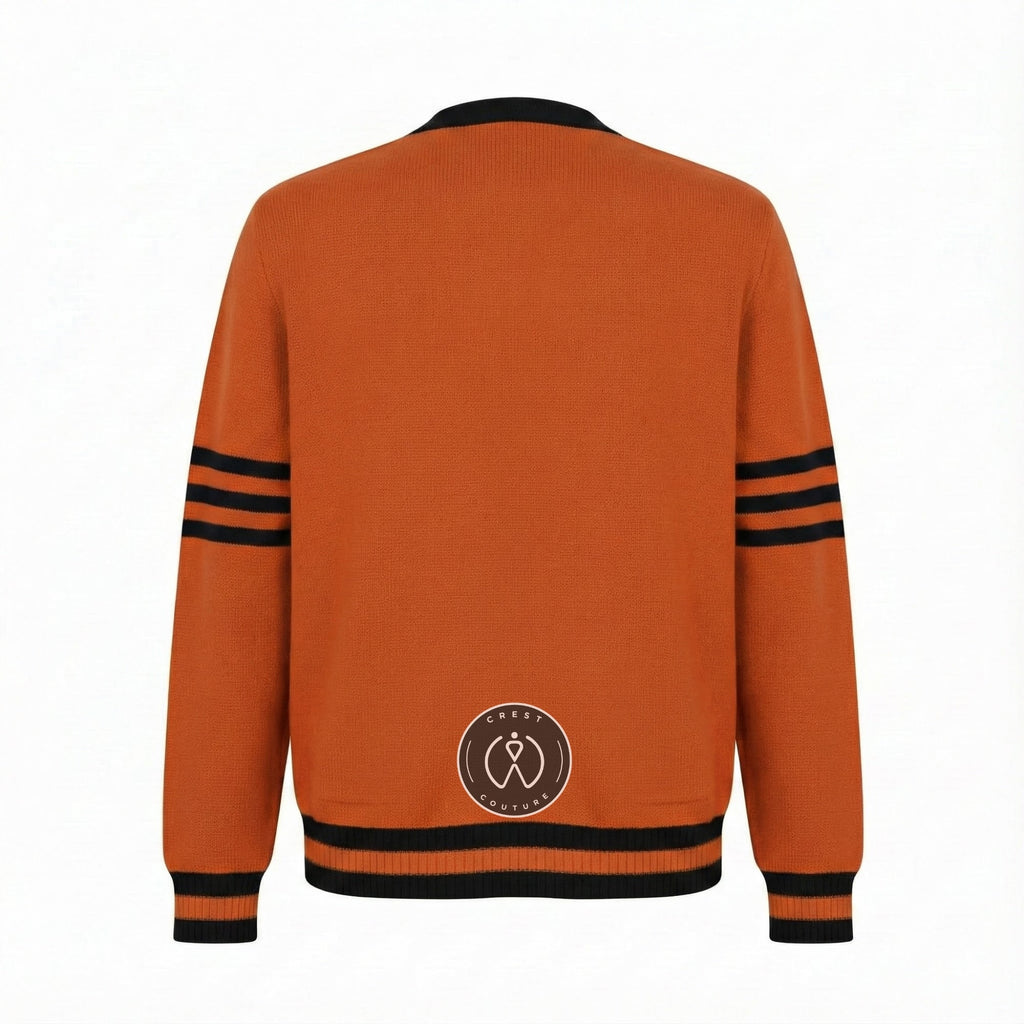 Unisex Varsity Knit Sweater – Orange & Black | Classic Letterman-Style Cardigan