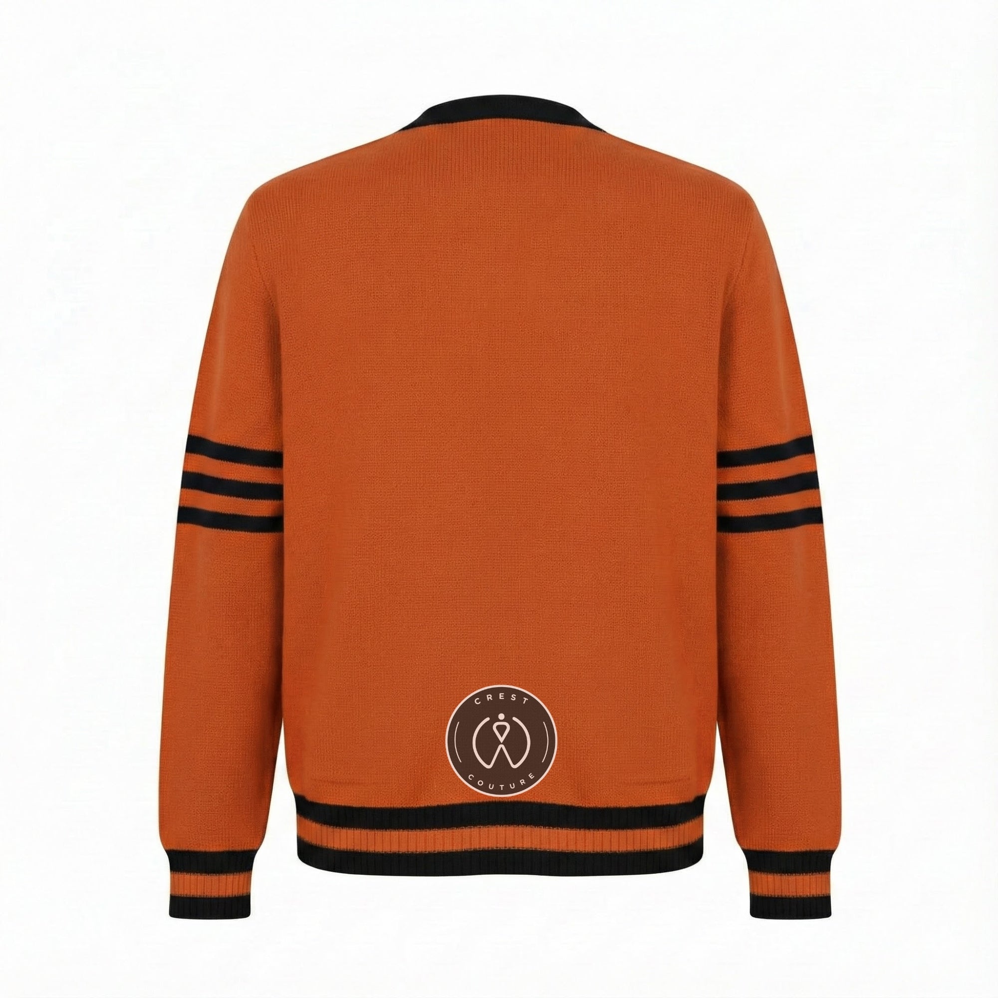 Unisex Varsity Knit Sweater – Orange & Black | Classic Letterman-Style Cardigan