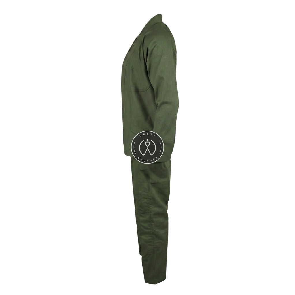 Crest Couture BJJ Gi – 450 GSM Pearl Weave Competition Jiu Jitsu Kimono (Olive Green)