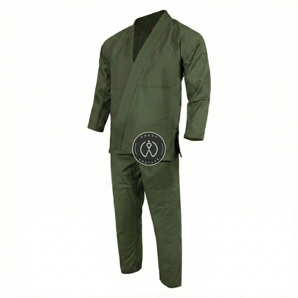 Crest Couture BJJ Gi – 450 GSM Pearl Weave Competition Jiu Jitsu Kimono (Olive Green)
