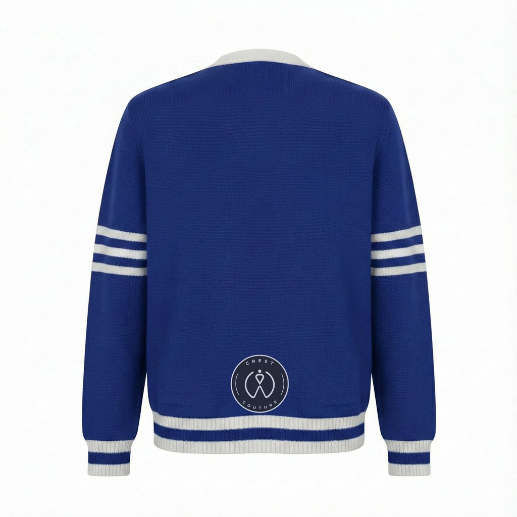 Unisex Varsity Knit Sweater – Duke Blue & White | Classic Letterman-Style Cardigan