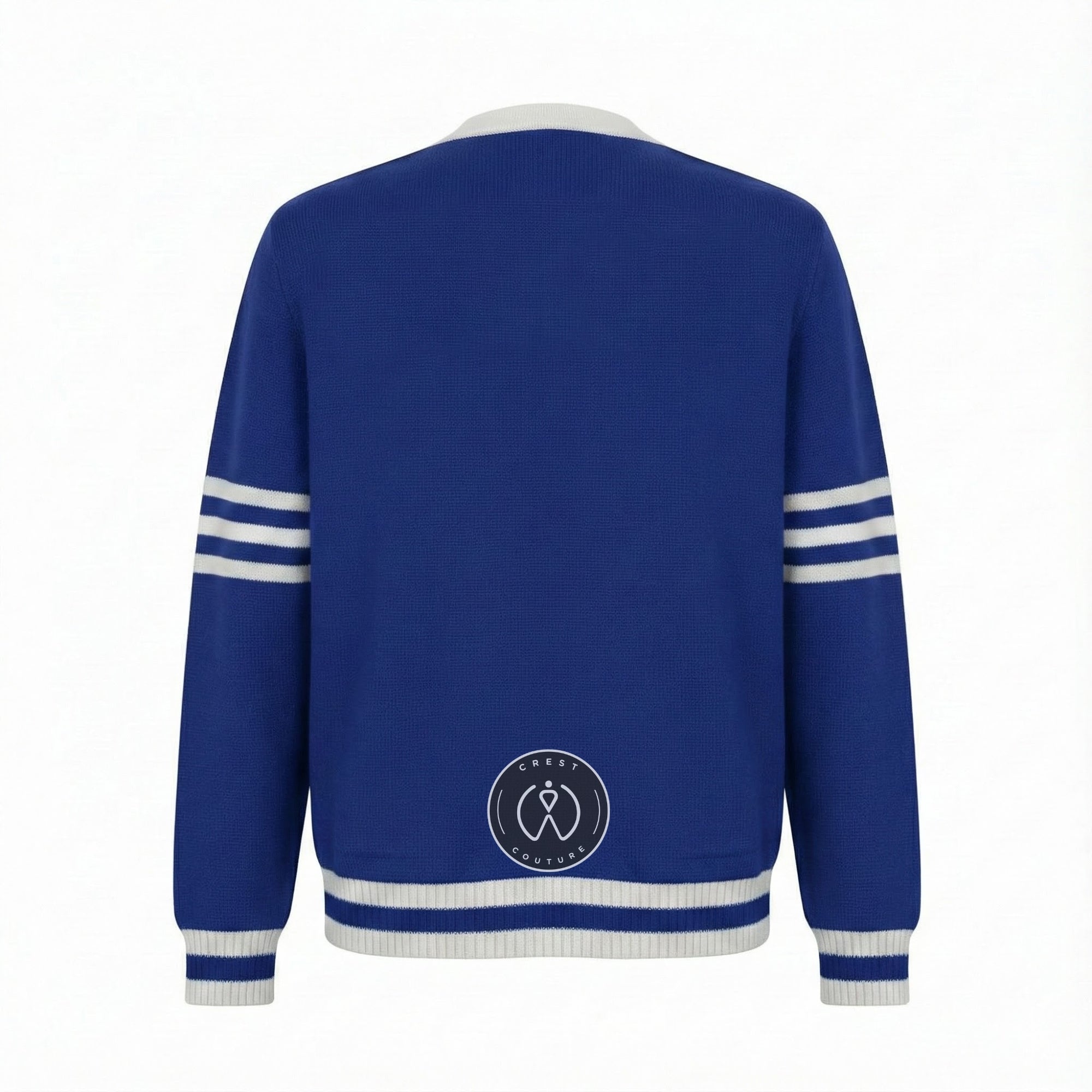 Unisex Varsity Knit Sweater – Duke Blue & White | Classic Letterman-Style Cardigan