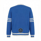 Unisex Varsity Knit Sweater – Columbia Blue & White | Classic Letterman-Style Cardigan