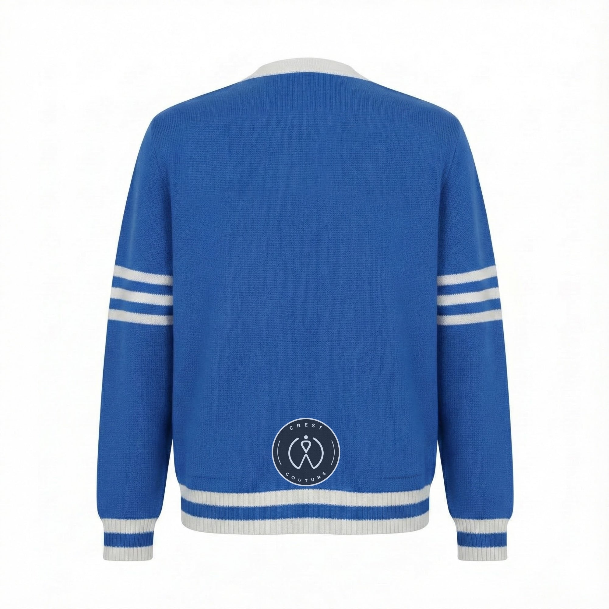 Unisex Varsity Knit Sweater – Columbia Blue & White | Classic Letterman-Style Cardigan