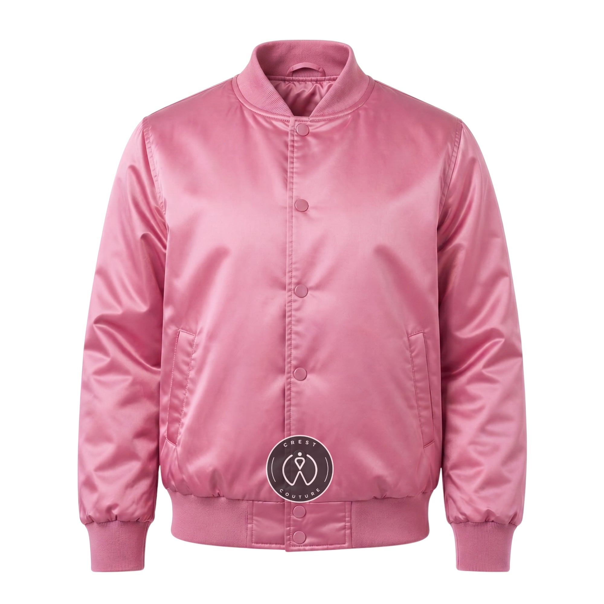 Pink Satin Varsity Jacket – Custom Letterman Jacket, Unisex Streetwear Bomber