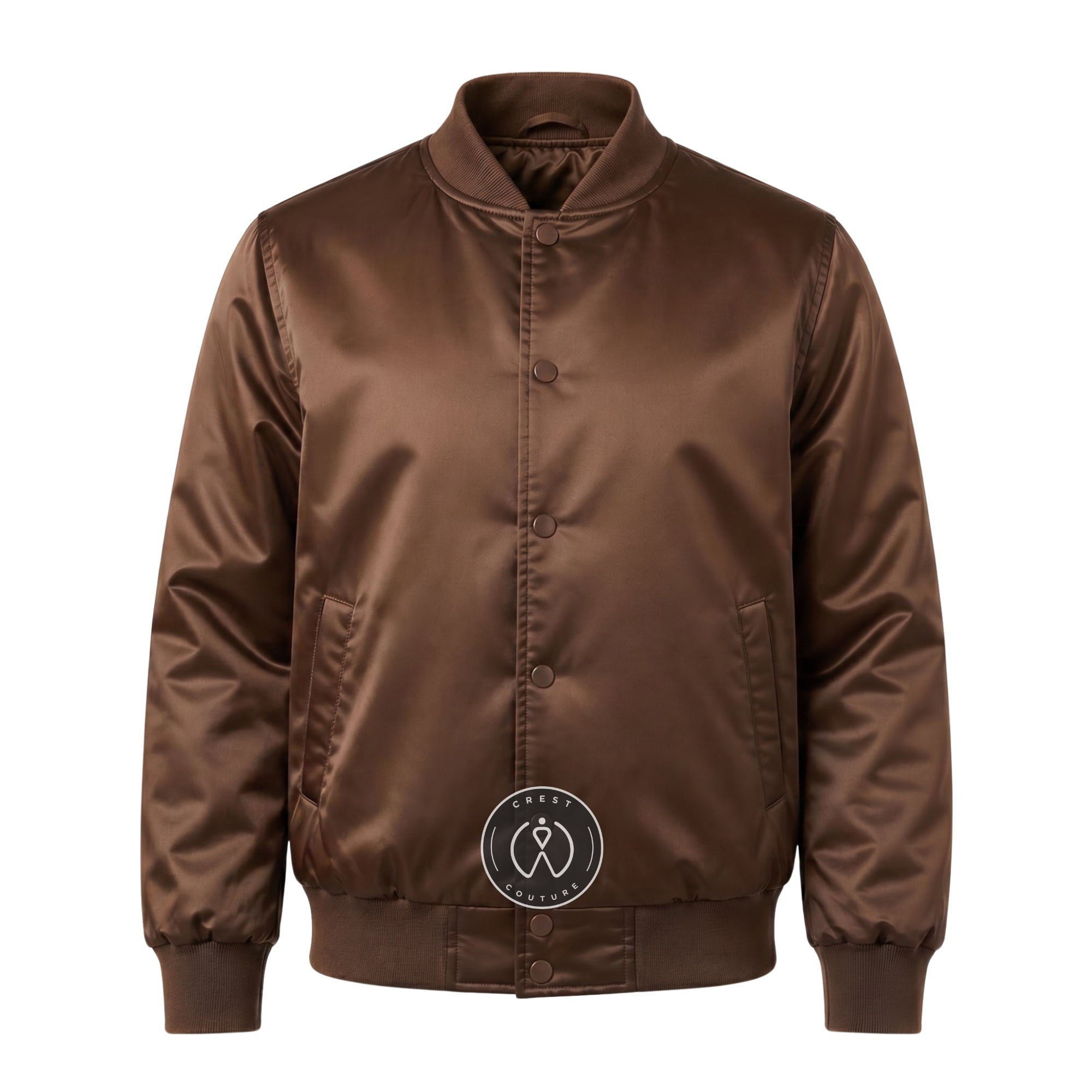 Brown Satin Varsity Jacket – Custom Letterman Jacket, Unisex Streetwear Bomber