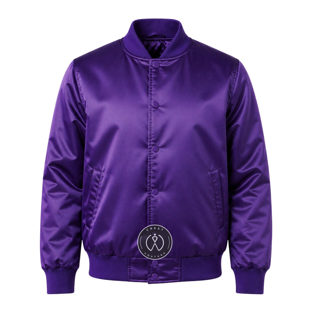 Purple Satin Varsity Jacket – Custom Letterman Jacket, Unisex Streetwear Bomber