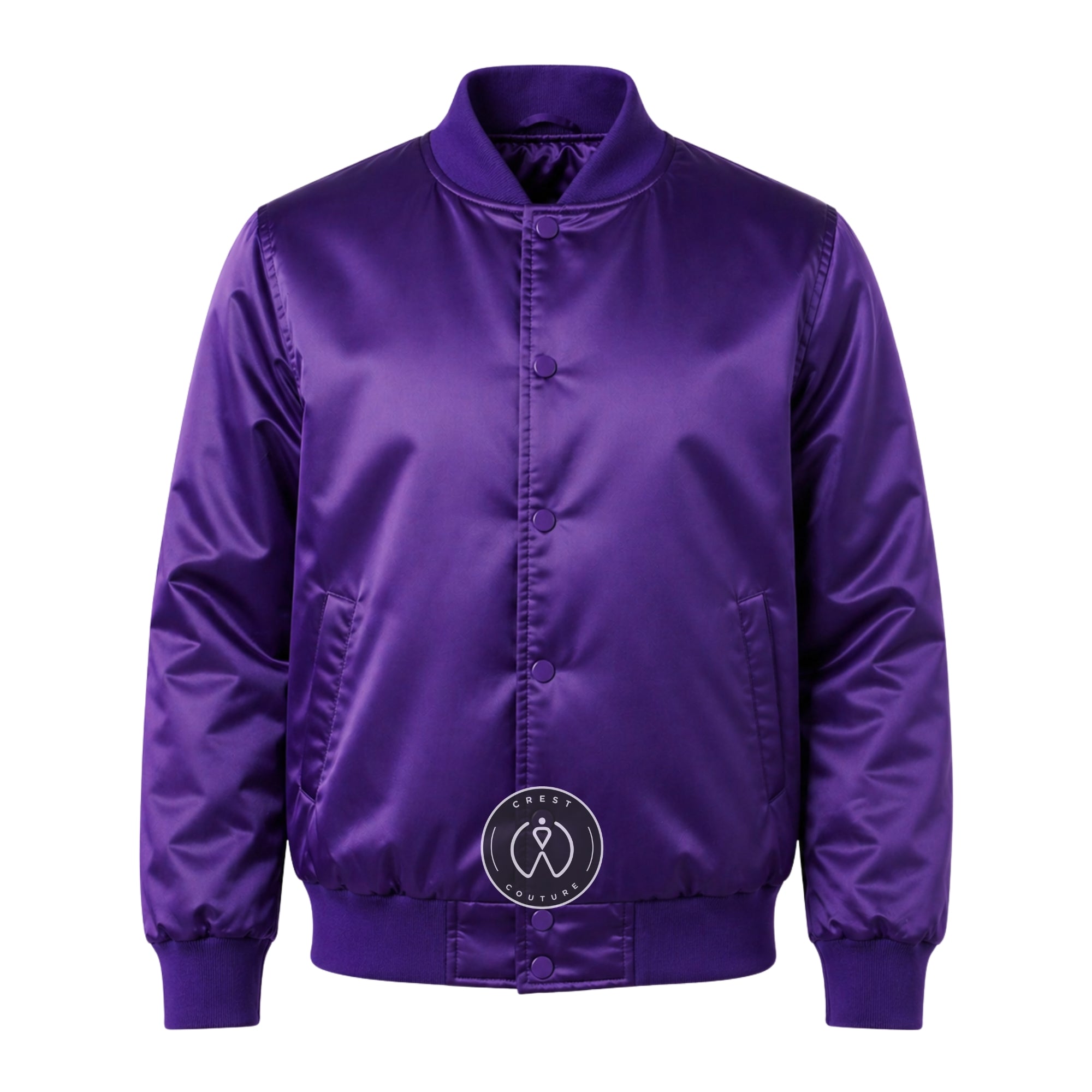 Purple Satin Varsity Jacket – Custom Letterman Jacket, Unisex Streetwear Bomber