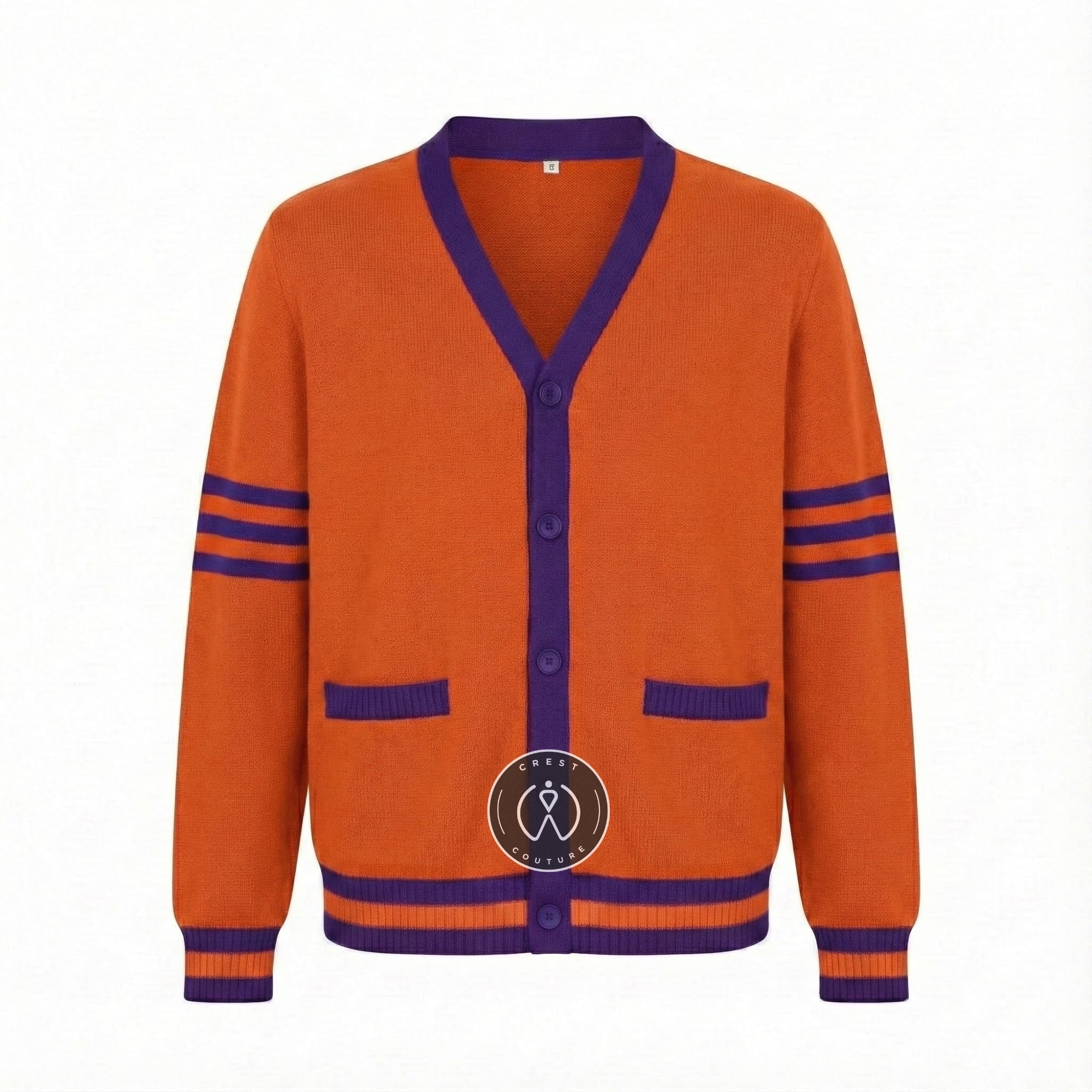 Unisex Varsity Knit Sweater – Orange & Purple | Classic Letterman-Style Cardigan