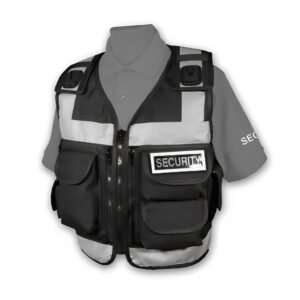 Black advanced 5-pocket utility vest. Shop utility vests at Crest Couture.